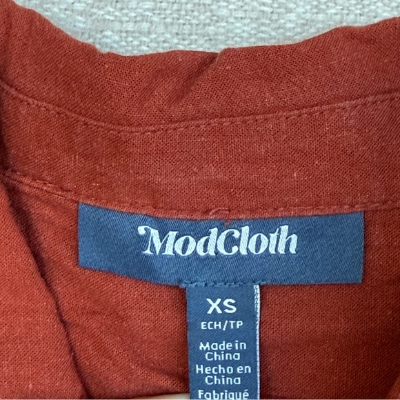 Modcloth Red Boxy Crop Button Down  Collared Blouse Top Shirt Terracotta XS - Picture 2 of 5
